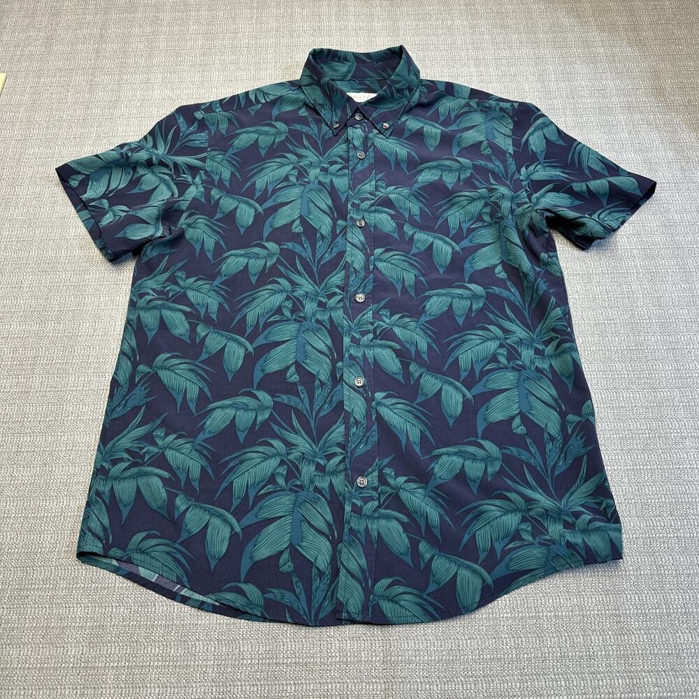 Cotton & Co Shirt Mens Medium Hawaiian Palm Leaf Button Lightweight Aloha Resort